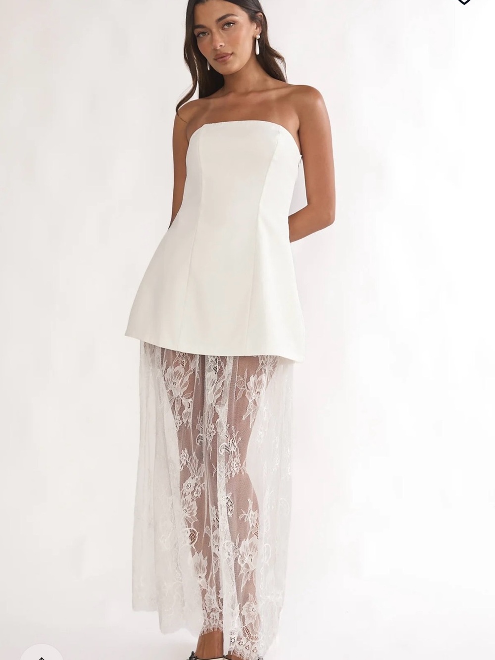Selfie Leslie Strapless Ivory Lace Overlay Maxi Dress